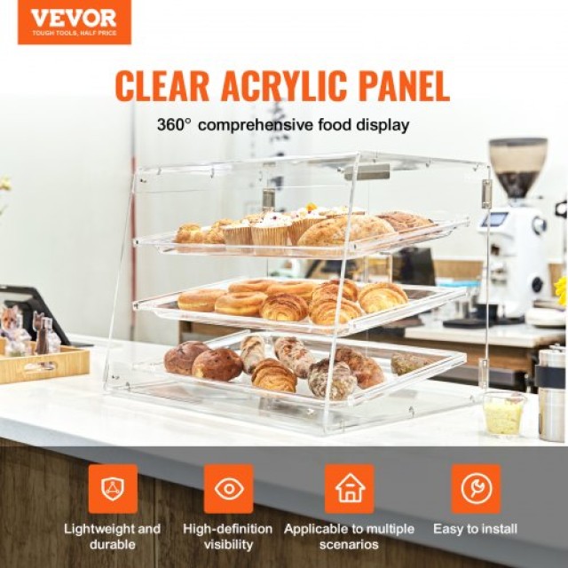 VEVOR Εμπορική Βιτρίνα Ζαχαροπλαστικής 3 Επιπέδων, Ακρυλική με Πίσω Πόρτα & Αφαιρούμενα Ράφια YKLMBZSJYKL3LWCW3V0