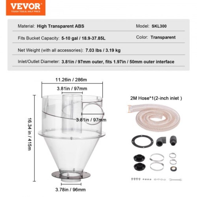 VEVOR  Διαχωριστής Κυκλώνα Σκόνης 4 για Δοχείο 18.9-37.85L  BDTXFCCQTJZXTEJX5V0