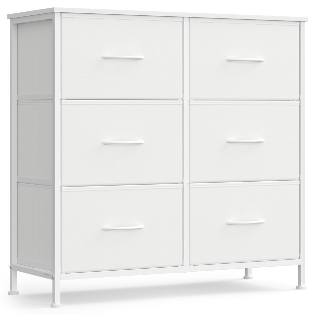 SONGMICS Κομότα με 6 Συρτάρια από Ύφασμα, Λευκή, 76.7x30x74.7cm LGS123WH01