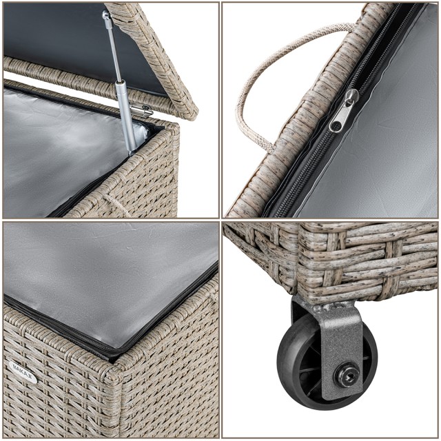 BAKAJI Κουτί Αποθήκευσης Κήπου Πολυρατάν Αδιάβροχο με 2 Ρόδες Κρέμα 02841915