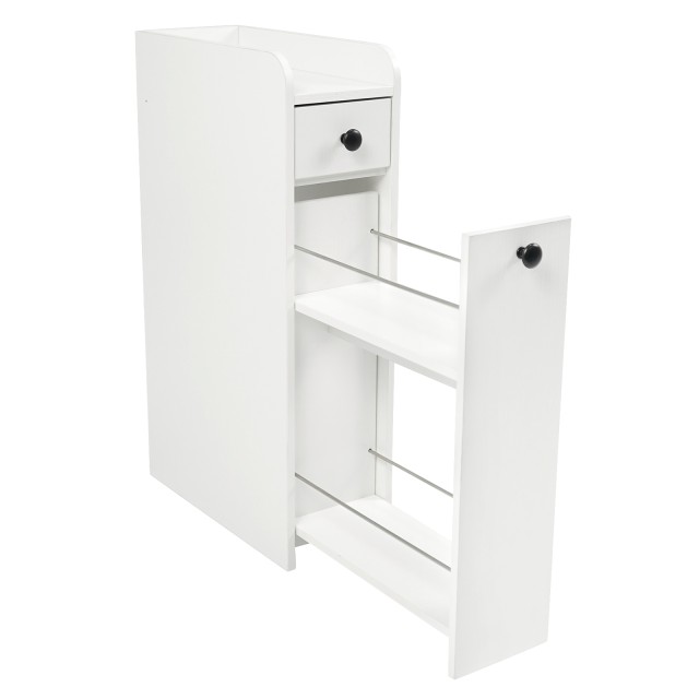 Costway Στενό τροχήλατο ντουλάπι για στενούς χώρους με ανοιχτό ράφι και 2 συρτάρια, λευκό, 70 x 18 x 40 cm BA8418WH