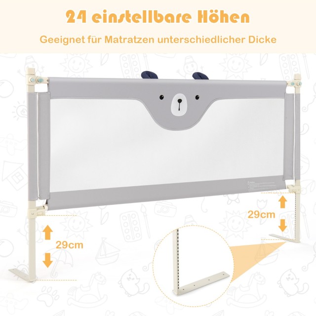 Costway Προστατευτικό Κάγκελο Κρεβατιού για Παιδιά 180 cm - Γκρι BS10028GR