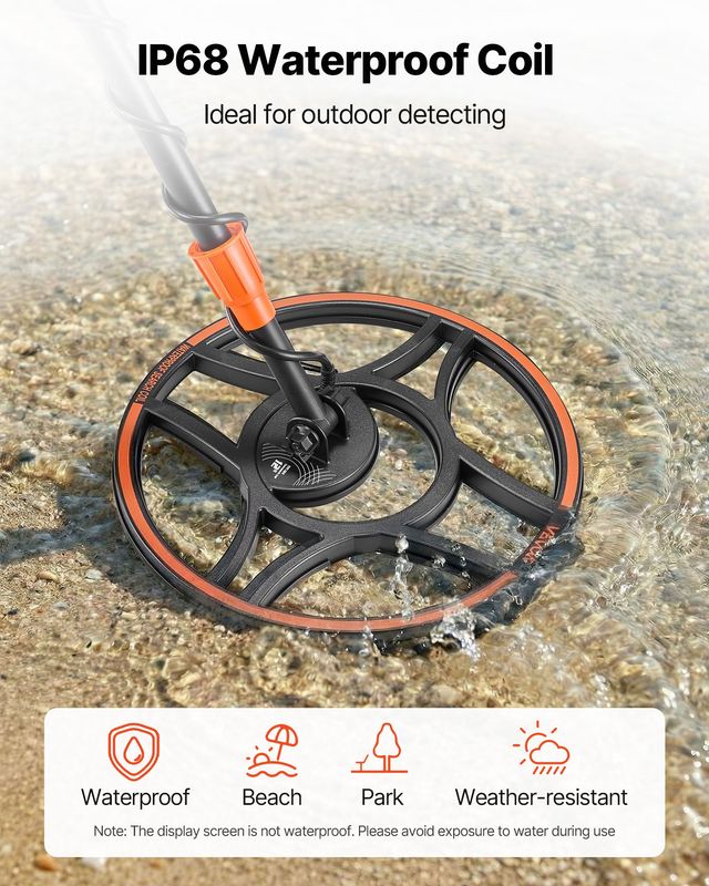 VEVOR Αδιάβροχη Ανιχνευτής Μετάλλων 304.8mm Επαγγελματική Υψηλής Ακρίβειας για Ενήλικες με Οθόνη, Ασύρματα Ακουστικά, 7 Λειτουργίες, Ρυθμιζόμενο Μήκος, IP68 Ανίχνευση Χρυσού Θησαυρού QSKJSTCQQS16N64ZJ001V9
