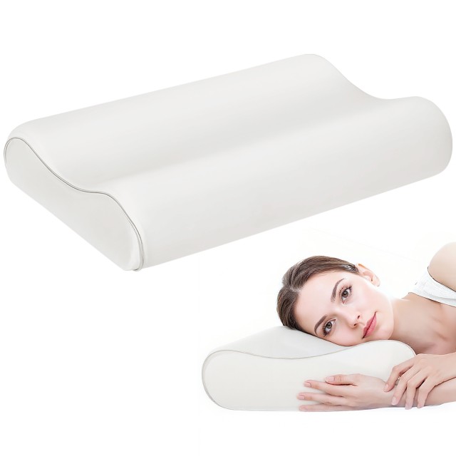 HOMCOM Μαξιλάρι Αυχένα με Memory Foam διπλού ύψους με αφαιρούμενο κάλυμμα, 60x40x10/12 cm, Κρεμ Λευκό 810-028V00CW