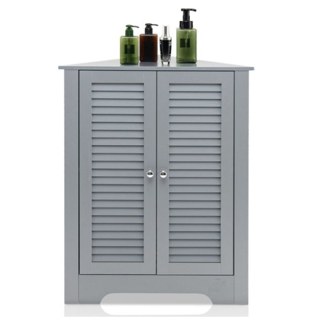 Costway Γωνιακή Ντουλάπα με Πόρτα Λάμας & Ρυθμιζόμενα Ράφια Εξοικονόμησης Χώρου Γκρι για Μπάνιο 81,5 x 63 x 32 εκ HW63897GR