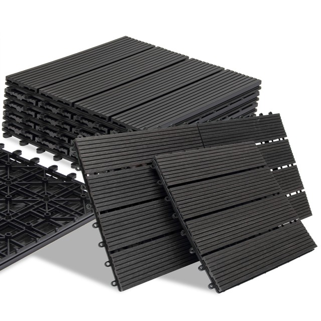 BAKAJI Σετ 11 Πλακάκια Δαπέδου WPC για Κήπο Εξωτερικού Χώρου 30x30 εκ Ανθρακί 02840741