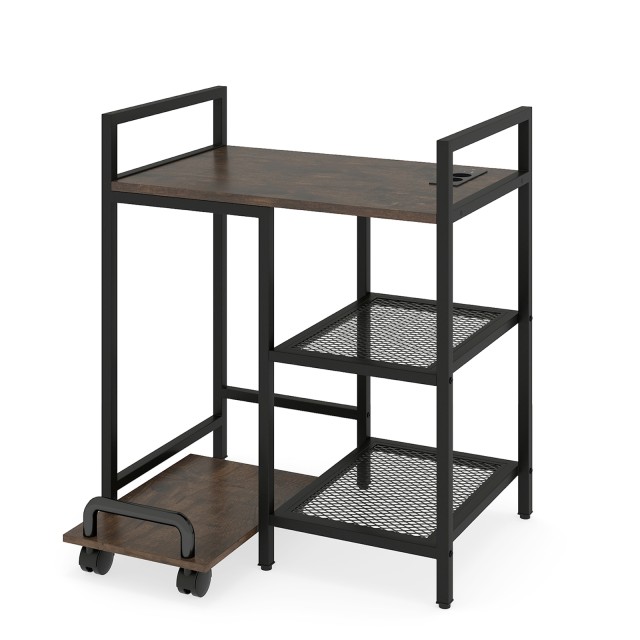 Costway Ρουστίκ Καφέ Τρισδιάστατη Βάση Εκτυπωτή με Σταθμό Φόρτισης και Ράφια - Κινητό Τραπέζι Εκτυπωτή  72 x 63,5 x 40 εκ. JV12813DE-CF