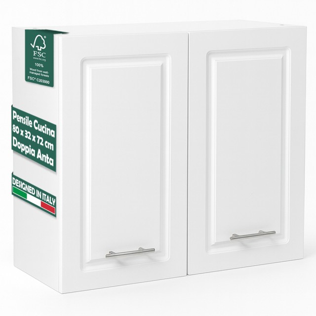 Shally Dogan Κρεμαστό Ντουλάπι Κουζίνας με Διπλή Πόρτα και Λευκό Χρώμα για Τοίχο Boiserie 02001647