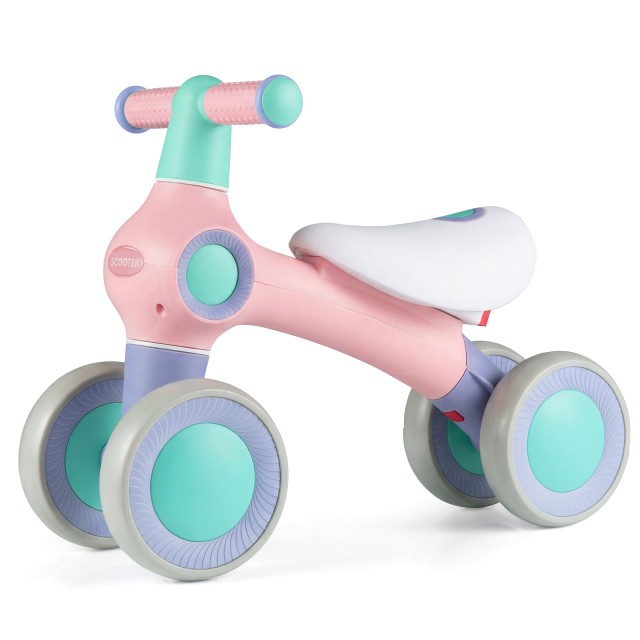 Costway Παιδικό Ποδήλατο Ισορροπίας με Ρυθμιζόμενο Μαλακό Κάθισμα & 4 Σιωπηλούς Τροχούς χωρίς Πεντάλ Ροζ 38 x 52 x 18 cm TQ10474PI