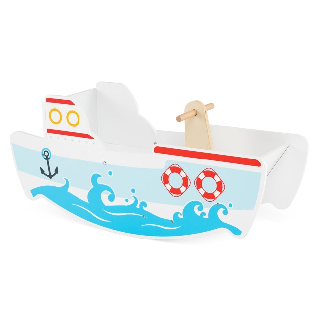 Costway Ξύλινη κουνιστή βάρκα με εύρος λικνίσματος 40°, ναυτικό σχέδιο και πλάτη, 41 x 31,5 x 90 cm TS10196