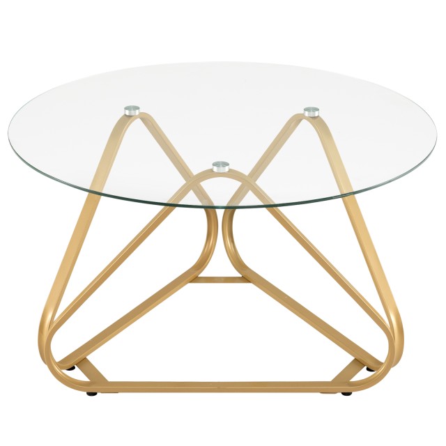 Costway Στρογγυλό τραπεζάκι σαλονιού από σκληρυμένο γυαλί με μεταλλικό σκελετό σε χρυσό χρώμα, 45,5 x 80 x 80 cm HV10938GD