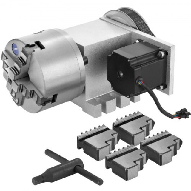 VEVOR CNC Περιστροφικός Άξονας 4-Σιαγόνων 100mm με Κενό Άξονα και Ουραίο Στήριγμα για CNC Router/Χαράκτη DKJSZKPDSZZJ00001V0