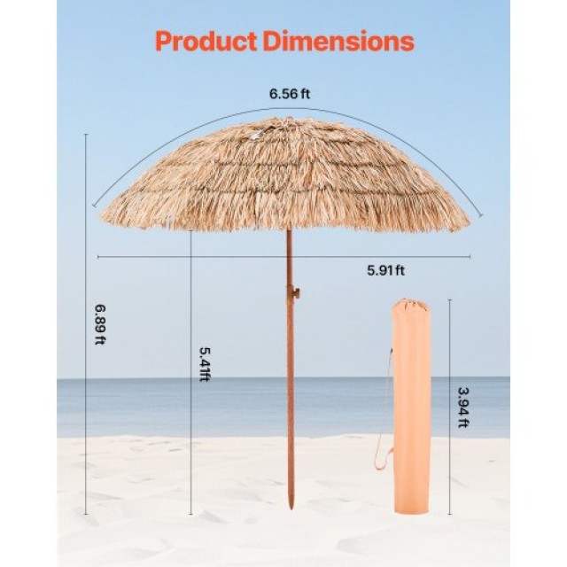 VEVOR Ομπρέλα Πατιού Τίκι 6.5 ft Παραλίας DCS65FTKQXJDXK1EI001V0