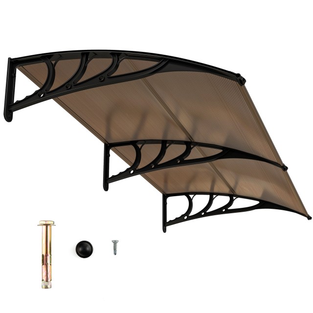 Costway Βεράντα Αλουμινίου 199 x 99 cm για Είσοδο Σπιτιού, Καμπύλο Στέγαστρο, Καφέ Χρώμα NP11230CF