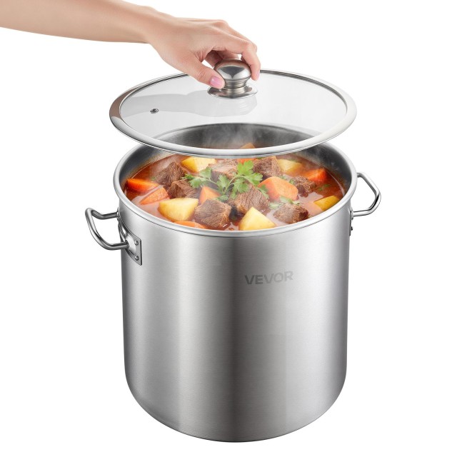 VEVOR Ανοξείδωτη Κατσαρόλα Stock Pot 19,9 L με Γυάλινο Καπάκι για Εστίες Υγραερίου, Επαγωγικές και Ηλεκτρικές JTTG20QTBXGLYH2OH001V0