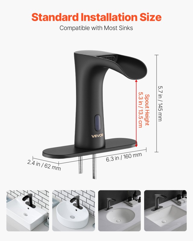 VEVOR Αυτόματη Αισθητήρια Βρύση Νεροχύτη Μπάνιου, Μοντέρνα με Διάσταση Ροής 6.3 x 2.4 x 5.7 ίντσες DLTLRWSBZDBBTK5OM002V9