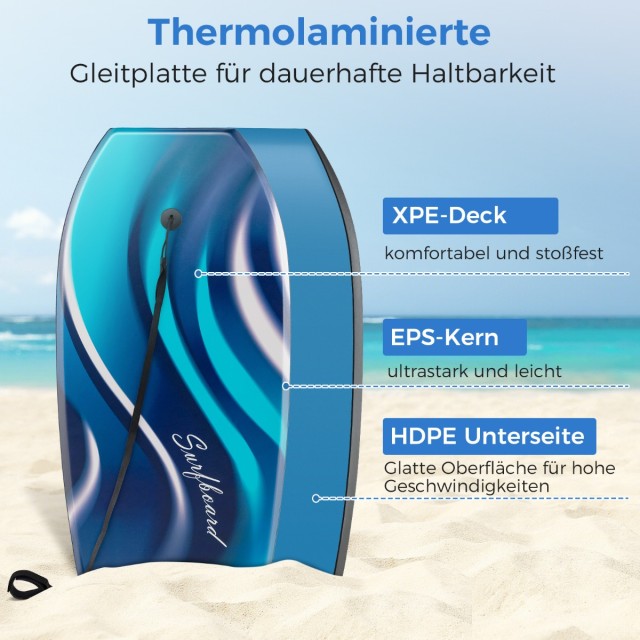 Costway Ανθεκτική Σανίδα Bodyboard με Άνετο XPE Κατάστρωμα και Ρυθμιζόμενο Λουρί Καρπού για Όλες τις Ηλικίες NP11746-41