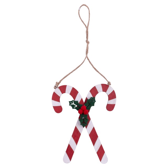 Villa dEste Home Ξύλινο Χριστουγεννιάτικο Διακοσμητικό Μπαστουνάκι με Υφασμάτινο Κορδόνι, Ύψος 16 εκ., Candy Xmas 5924550