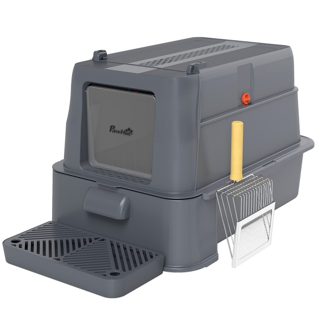 PawHut Κλειστή Λεκάνη Γάτας 80L με Αποσπώμενο Δίσκο, από ABS και Ανοξείδωτο Ατσάλι, 63x43x43 εκ., Σκούρο Γκρι D31-150V00CG