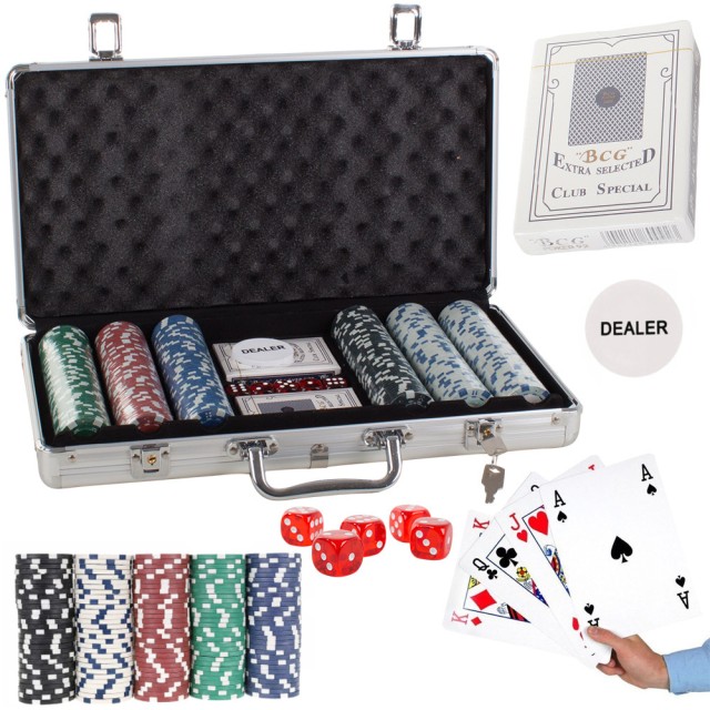 Verk Group Σετ Πόκερ Texas Holdem 300 Μάρκες με 2 Τράπουλες, 5 Ζάρια & Βαλιτσάκι Αλουμινίου 5907451330104