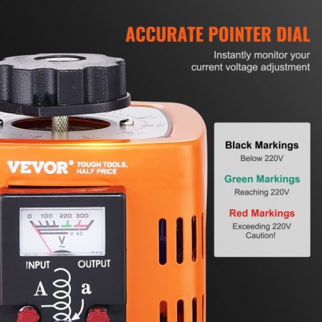 VEVOR  Μετασχηματιστής Ρυθμιστής Τάσης 500VA 1.7A 0-300V AC KBBYQZZBS500JTXI3V7