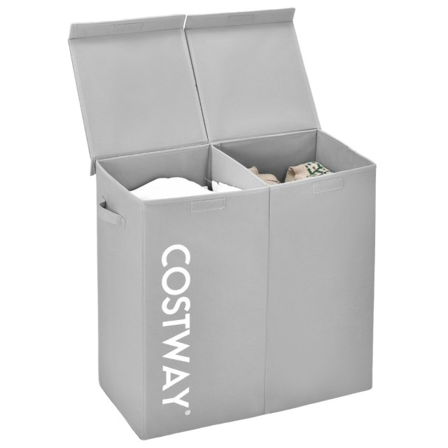 Costway Διαχωριστικός Καλάθι Απλύτων 115L με Καπάκι & Λαβές, Γκρι JV10787GR