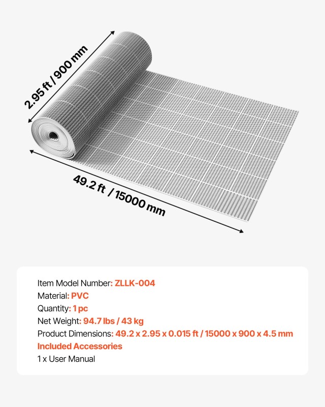 VEVOR Αντιολισθητικό Ταπέτο Αποστράγγισης PVC 90x1500cm, Γκρι YTSPSDYTS3500DIMI001V0