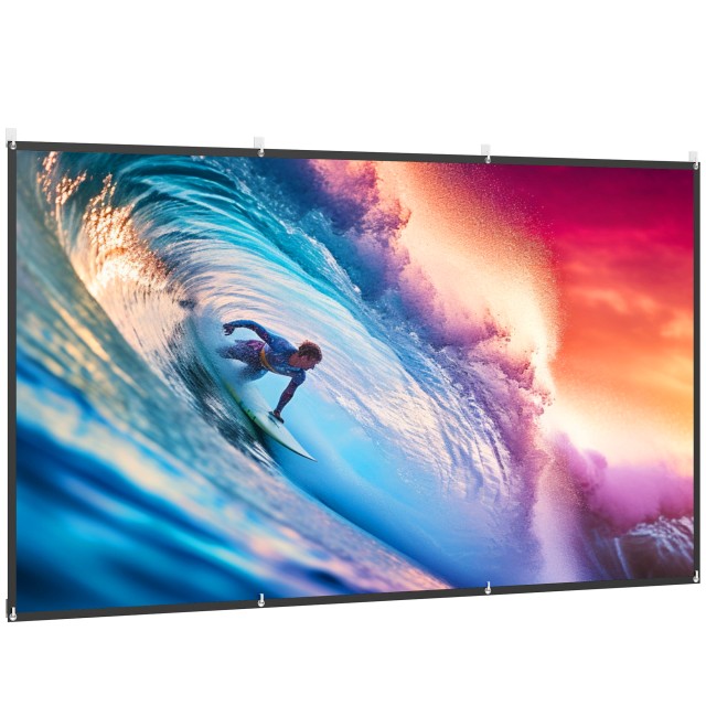HOMCOM 120 Οθόνη Προβολής 16:9 HD 4K/8K, Πτυσσόμενη και Φορητή, Αντιρυτιδική και Πλενόμενη, Διπλής Όψης, Λευκή 001-025V01WT