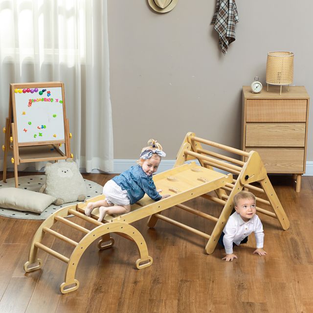 AIYAPLAY Παιδικό σετ αναρρίχησης Montessori με τρίγωνο, τόξο και ράμπα με πέτρες, ξύλινο, 178x64,5x63 εκ. 331-065V00ND