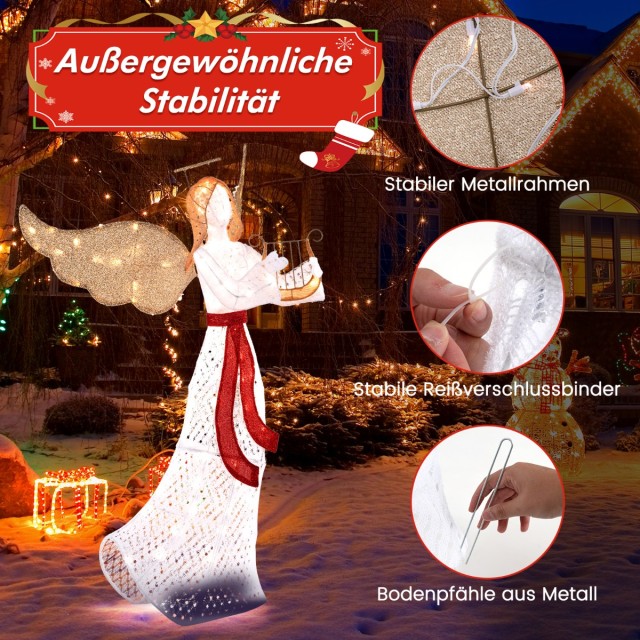 Costway Φωτιζόμενος Χριστουγεννιάτικος Άγγελος με Άρπα και 120 LED Φώτα CM24947DE