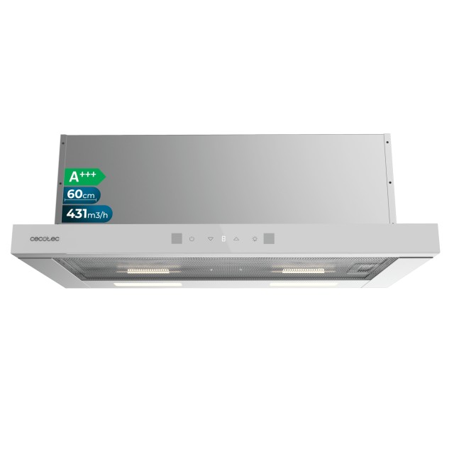 CECOTEC Τηλεσκοπικός Απορροφητήρας 60 cm Bolero Flux TLT 604400 Λευκός A+++ με Γυάλινη Πρόσοψη, 431,2 m³/h, Touch Control, Motor DC, Boost και Φίλτρα Πλενόμενα CEC-110283