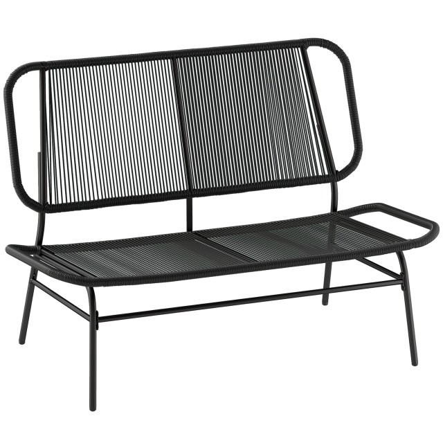 Outsunny Διθέσιος καναπές ρατάν, loveseat με πλεκτό κάθισμα και πλάτη, μαύρος 860-431V00BK