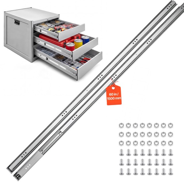 VEVOR Βαρέως Τύπου Οδηγοί Συρταριού 150 cm, Πλευρικής Στήριξης, Πλήρους Επέκτασης, 3πλής Αναδίπλωσης, 120,2 kg, 1 Ζεύγος ZXCTHG265LBS3W890001V0