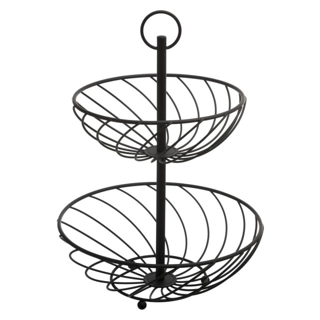 5FIVE Simply smart Διώροφη Μεταλλική Φρουτιέρα Μαύρη με Χερούλι 160621B