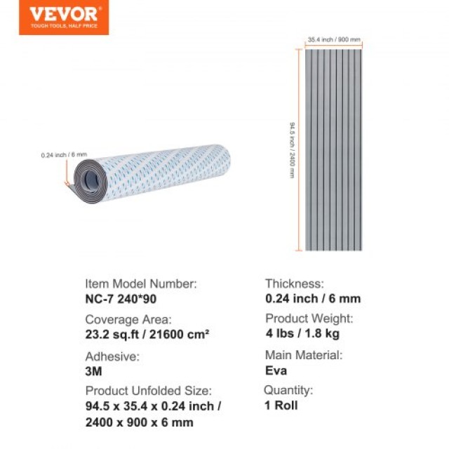 VEVOR Δάπεδο Σκάφους EVA Foam 94.5 x 35.4, Αντιολισθητικό Αυτοκόλλητο, 23.2 τ.π. για Σκάφη CBZZFHPMDDHSS4TPHV0