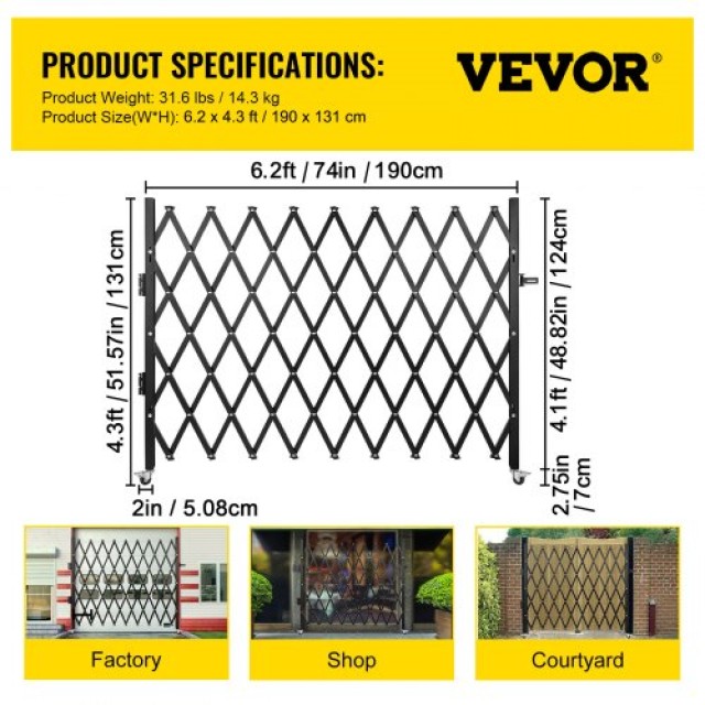 Πτυσσόμενη Πόρτα Ασφαλείας VEVOR, 48 x 71, Ατσάλινη Πόρτα Ακορντεόν με Λουκέτο SSFDMDM1.8X1.22M1V0