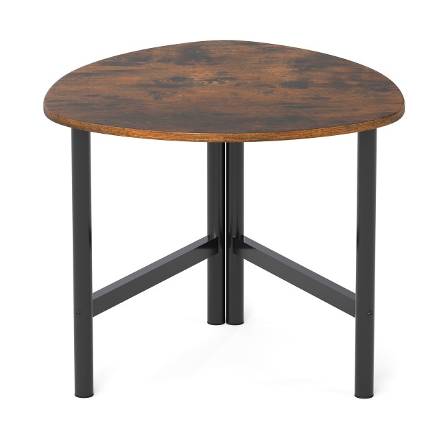 Costway Τριγωνικό Τραπεζάκι Καφέ με Μεταλλικά Πόδια, Οβάλ Τραπεζάκι Βιομηχανικού Στυλ, Πλαϊνό Τραπεζάκι σε Ρουστίκ Καφέ, 50 x 60 x 59 cm JV13381CF