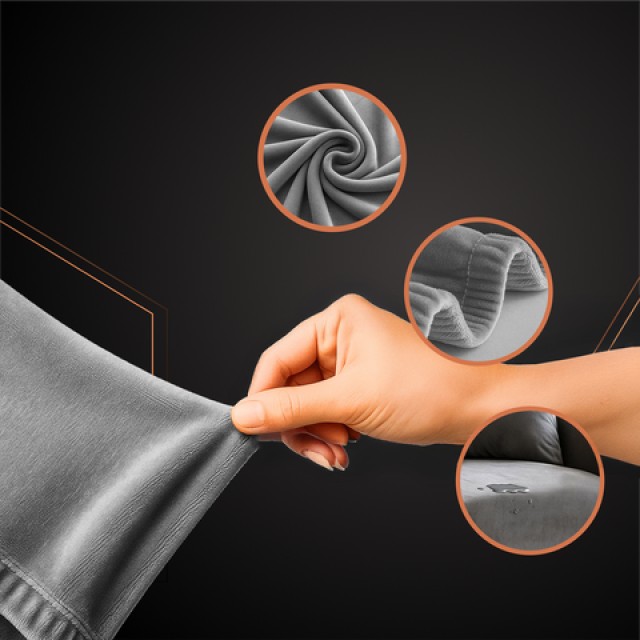 Ruhhy Ελαστικό Βελούδινο Κάλυμμα Γωνιακού Καναπέ - Σκούρο Γκρι, 145 - 185 εκ. 26037