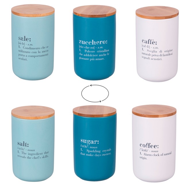 Villa DEste  Σετ 3 δοχεία για αλάτι, ζάχαρη και καφέ 1000 ml, κεραμικά με ξύλινο καπάκι μπαμπού Victionary 5921885