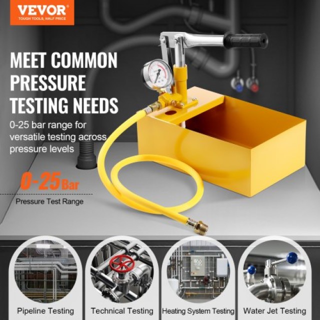 VEVOR  Αντλία Υδροστατικής Δοκιμής, Μέγ. 25 bar/362 PSI, Χειροκίνητο Υδραυλικό Κιτ Δοκιμής Πίεσης Νερού με Βαλβίδα και Δείκτη, Δοχείο 1.4 Γαλ, Σωλήνας 3 ft με Σύνδεσμο 1/2 για Αγωγούς SYCSBDF14JL07JBUIV0