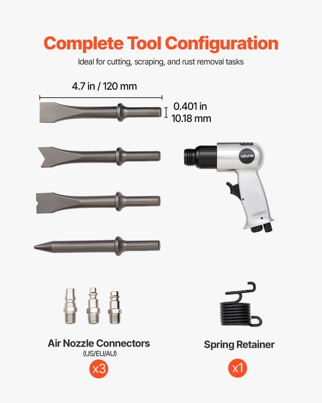 VEVOR Πνευματικό Σφυρί Air Hammer 4500 BPM με Needle Scaler & 4 Καλέμια QDCCZSCXQQSWC0EUI002V0