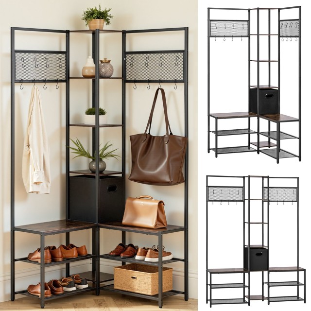 VEVOR Γωνιακή Ντουλάπα Εισόδου με Πάγκο για Παπούτσια και Κρεμάστρα, 1800 mm, Ρουστίκ Καφέ TYDGNYMJZJXKPQJ57001V0