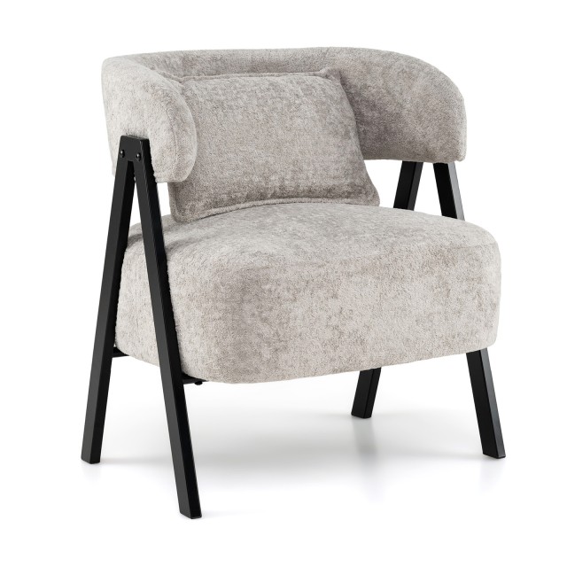 Costway Γκρι Πολυθρόνα Lounge με Γούνινη Επένδυση, Μεταλλικά Πόδια και Οσφυϊκό Μαξιλάρι, Μοντέρνα Καρέκλα Χαλάρωσης 72.5 x 65 x 62 cm JV13660GR