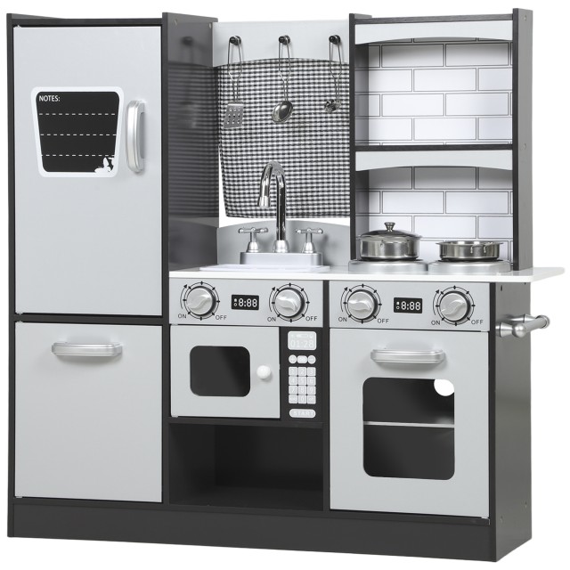 AIYAPLAY Ξύλινη Παιδική Κουζίνα για Παιδιά 3-8 Ετών με Αξεσουάρ, Ψυγείο, Νεροχύτη και Μανταλάκια με Ήχους, Καφέ 350-196V80DR