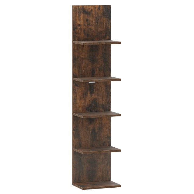 Costway Καφέ κάθετο επιτοίχιο ξύλινο ράφι 5 επιπέδων, 129 x 21,5 x 30 cm JV13370CF