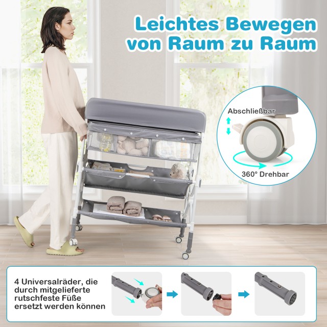 Costway Φορητή Αλλαξιέρα με Ρόδες και Ρυθμιζόμενο Ύψος σε Γκρι Χρώμα AC10029GR