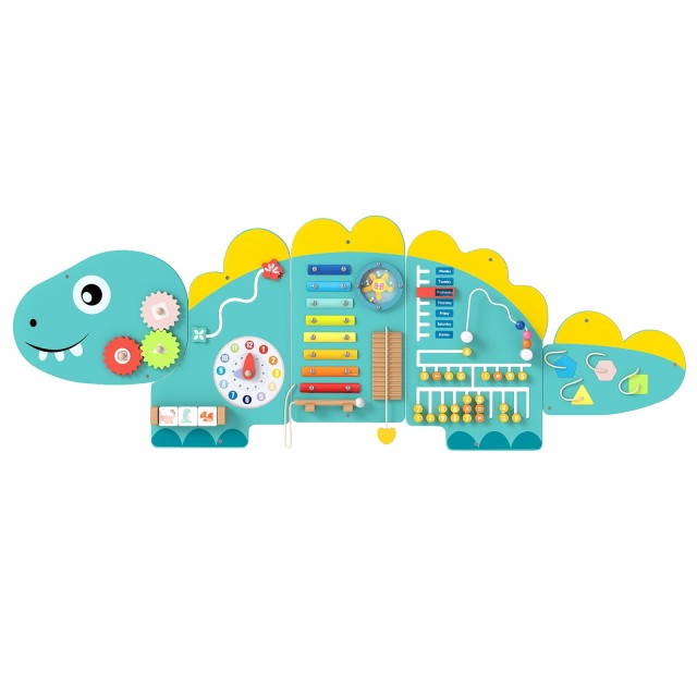 Costway Πράσινος Ξύλινος Μοντεσσόρι Παιδικός Δεινόσαυρος Δραστηριοτήτων 11-σε-1 Αισθητηριακό Παιχνίδι 1,2 x 46,5 x 144 cm TM10146GN