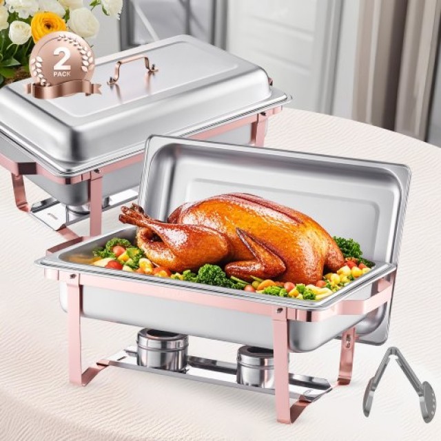 VEVOR 8 Qt 2 Pack Rectangle Chafing Dish Set ZFXBXGSTGK2JJ8OR8V0