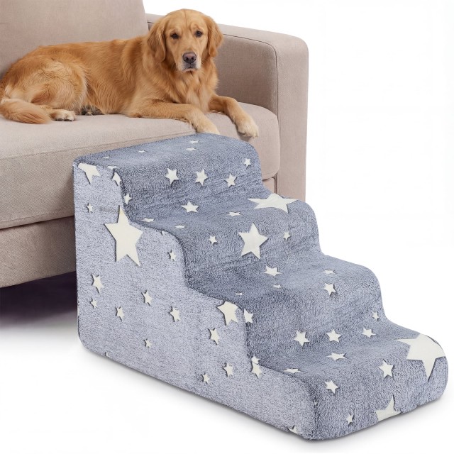 Costway Φωσφορίζουσα αφρώδης σκάλα 4 σκαλιών για σκύλους με πλενόμενο φλανελένιο κάλυμμα, γκρι, 48 x 42 x 80 cm PW10159GR