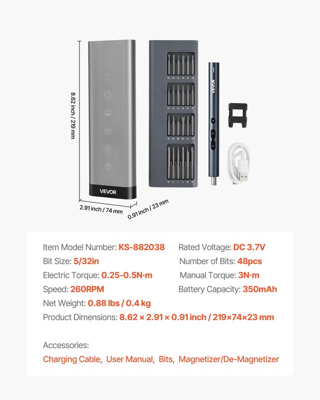 VEVOR Ηλεκτρικό Κατσαβίδι Ακριβείας με 48 Μύτες για Επισκευές Συσκευών DDLSD4V350MAY238C001V9